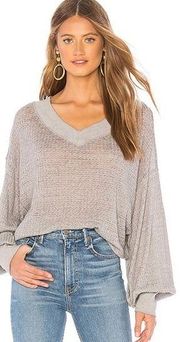 Free People We The Free South Side waffle Thermal Top Grey V-neck Lightweight S