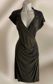 Army Green Sundress With Leatherette Details