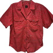 Vintage Tiny Abstract Floral Red Primary Button Up Shirt Liz Sport Size Medium