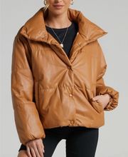 Brown Faux Leather Puffer Jacket