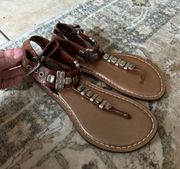 Genuine Leather Studded Thong Sandals