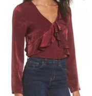 JOA Burgundy Wine Ruffle Crop Top