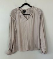 Rachel Zoe | Beige Satin Long Sleeve Pintucked Peasant Blouse Size Medium