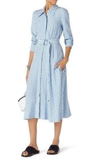 Rtr sz 8 Tibi blue gingham shirt dress belt long sleeves printed plaid pocket