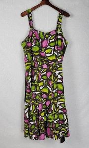 Lane Bryant Womens Sundress Size 26 Purple Green Floral Fit & Flare Linen Blend