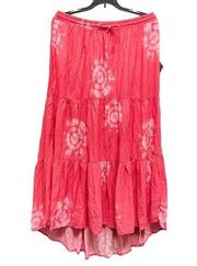 Knox Rose Women’s Medium Tie Dye Pink Elastic Waist High Low MIDI Beachy Skirt