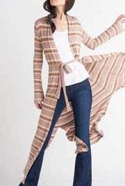 L’AGENCE Marija Striped Metallic Duster Long Cardigan Beige Size M NWT