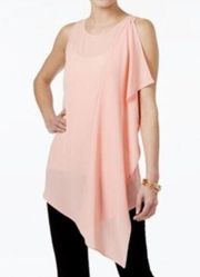 NEW NWT CABLE GAUGE Ruffled Asymmetrical Tunic Pink Textured Sleeveless Tank L