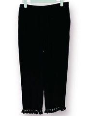 Club Monaco Tassel Trim Wide Leg Silk Ankle Pants Black 2