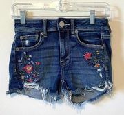 American Eagle  Embroidered Floral Flower High Rise Raw Hem Denim Shorts Size 4