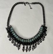 TOPSHOP Braided Turquoise Colored Crystal Gunmetal Statement Necklace