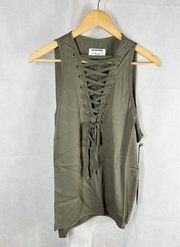 One Teaspoon Radar Lace-Up Tank Top Militaire Green Size XS