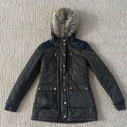 BCBGeneration Dark Olive Quilted Winter Coat with Furry Hood