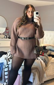 Brown Turtle Neck Sweater Dress