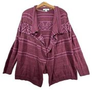 Gander Mountain Guide Series Womens Cardigan Sweater Sz L Plum Purple Open Aztec