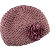 Inverni Italy Cashmere Wool Beanie Pink and Maroon Rosette Rose Crochet Knit Hat