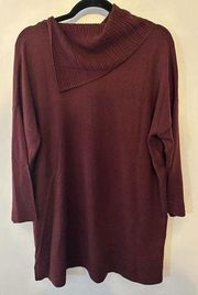 Cato Burgundy Tunic Slit Cowl Neck Knitted Sweater Women’s Size XL