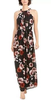 INC International Concepts Women's Floral-Print Halter Maxi Dress Black Size 4