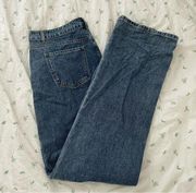 - High Rise Dark Wash Straight Leg Jeans