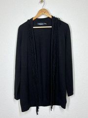 Magaschoni Medium M Black Fringe Trim Cashmere Cardigan Sweater