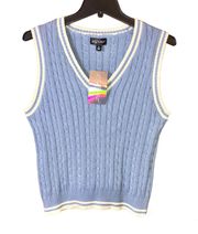 Say What cropped Cable Knit Striped Sweater Vest Blue White Juniors XL