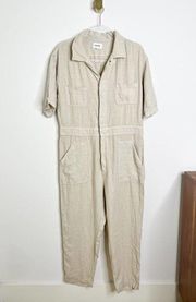 Mate the Label Linen Natural Tan Short Sleeve Utility Jumpsuit Romper Large