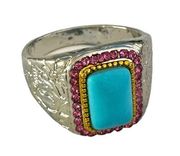 Boutique Chunk Ring Boho Costume Jewelry Turquoise Pink Silver 13