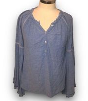 Love Sam Anthropologie Bell Sleeves Peasant Top Blouse Blue Boho Oversized XS