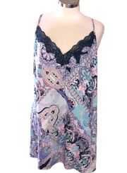 Blue Black Pink Paisley Florals Chemise Nighty Nightgown XL