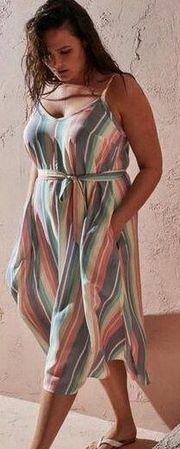 Torrid Rainbow Stripe Tie Waist Challis Midi Dress Sz.3