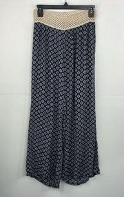 About a girl Pull on Boho Pants wide leg lagenlook geometric pattern Medium