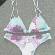 Zaful Floral Print Spaghetti Straps Elastic Bikini Set