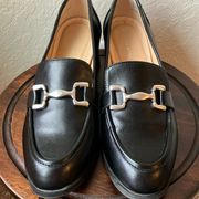 Adrienne Vittadini: Black patent leather heeled penny loafers- size 8.5