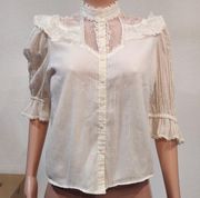 VINTAGE Gunne Sax Victorian Lace Ruffle Button Front Top SZ S SZ 9