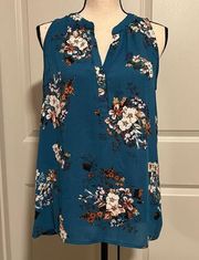 AliceBlue Teal Green Floral Sleeveless Top Blouse Size Med. 100% Polyester A1013