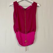 La Scala Women’s Sleeveless Ruched Blouse with Necklace Pink NWOT