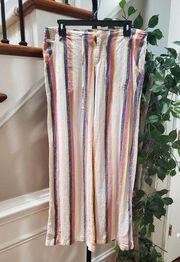 Just Living Multicolor Striped Linen & Cotton Mid Rise Wide Legs Pant Size L