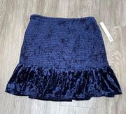 AQUA for BLOOMINGDALE'S Women's Navy Smocked Velvet Ruffle Hem Mini Skirt sz M