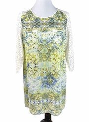 Ivanka Trump Floral and Lace Dress Green Blue Size 12