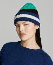 Everlane The Cashmere Unisex Beanie Bright Navy Multi Stripe NWT