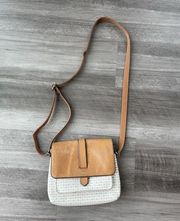 Fossil White Tan Leather Crossbody Bag Purse 8x9