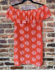 Madewell Red Silk Palm Print Off-The-Shoulder Tiered Mini Dress Women's Size XS