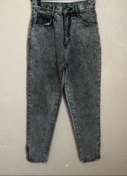 Vintage Anchor Blue High Waisted Mom Jeans Black Acid Wash 26