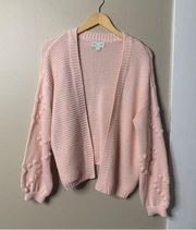 Jun & Ivy Embroidered Heart Cardigan Pink Size Small Acrylic Balloon Sleeve