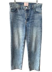 Acid Wash Button Fly High Rise Straight Leg Rigid Cotton Jeans 31