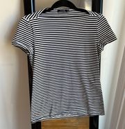 Saturday Boat Neck Black & White Striped Short Sleeve Blouse