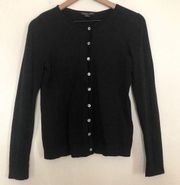 AUGUST SILK KNIT BLACK BUTTON FRONT LONG SLEEVE ROUND NECK CARDIGAN SWEATER