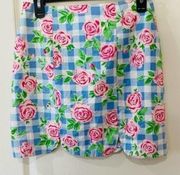 Vintage Lilly Pulitzer skirt scalloped trim rose and gingham pattern size 6