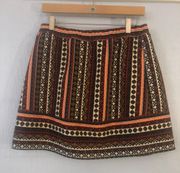 Mini Skirt Aztec Pleated Front SZ L Multicolored Design Like New Elastic Band