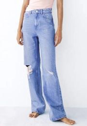 ZARA  Blue High Rise Wide Leg Slouchy Fit Full Length Jeans Women’s Size 00